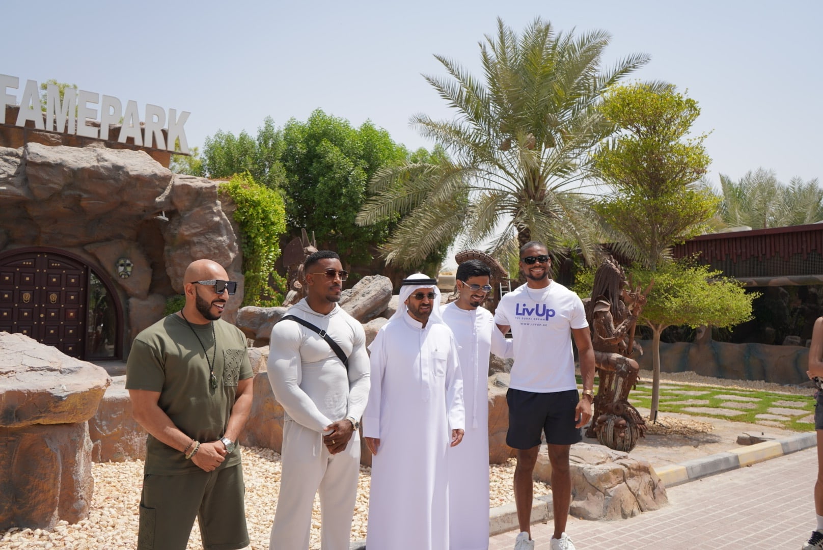 Tonye Anyanwu with a group outside Fame Park in Dubai
